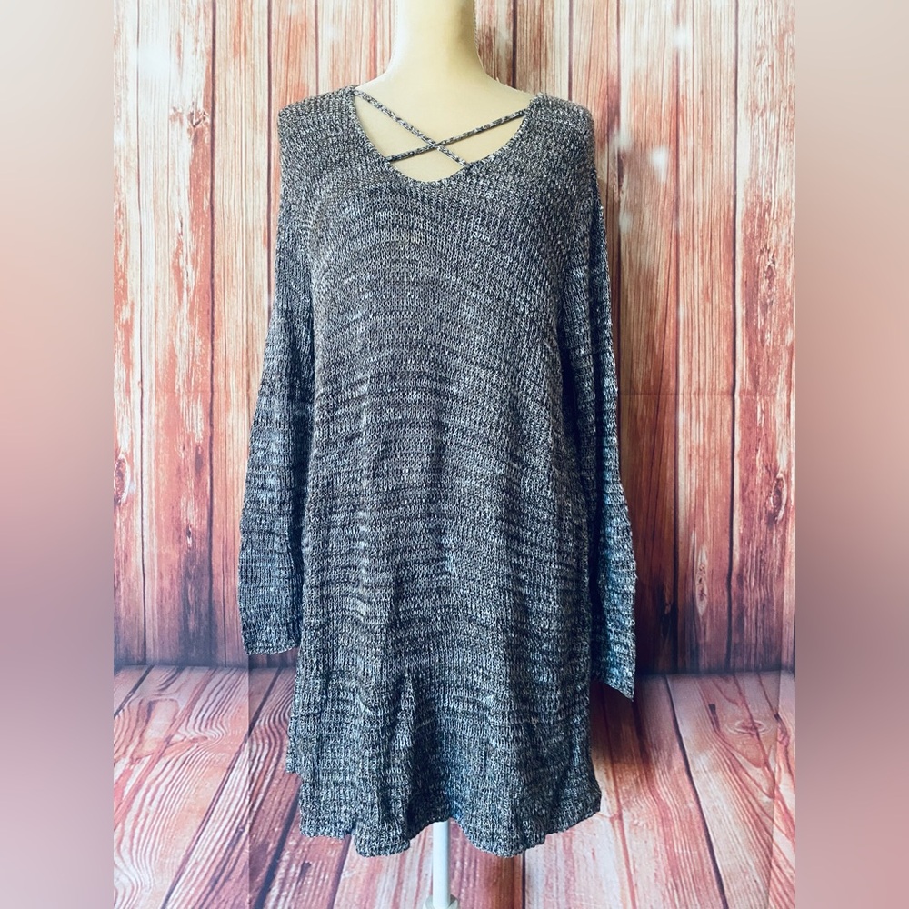 Women’s 1X Sweater Tunic Knit Minded Brown Medium Weight Knit Long Sleeves Soft